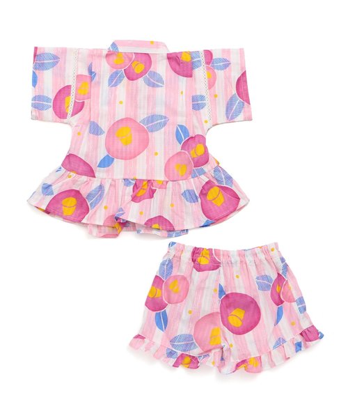 apres les cours（アプレレクール）の「つばき柄甚平セット（浴衣・キッズ・ピンク/レッド・80/90/100/110/120/130）」の3枚目の写真