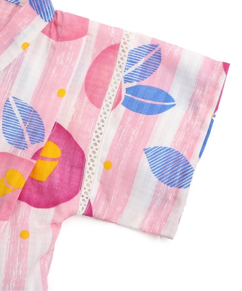 apres les cours（アプレレクール）の「つばき柄甚平セット（浴衣・キッズ・ピンク/レッド・80/90/100/110/120/130）」の8枚目の写真