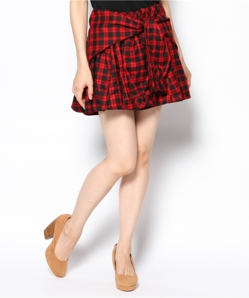 one after another NICE CLAUP(ワンアフターアナザーナイスクラップ)の「【雑誌掲載ナイスクラップ】チェックしばってるよスカパン(スカート・レディース・グリーン/ブラック/レッド・FREE)」の3枚目の写真
