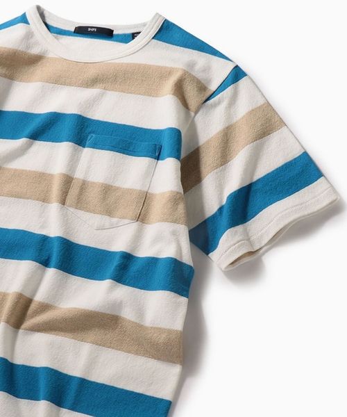 SHIPS(シップス)の「SC: MADE IN JAPAN ミニパイル/ボーダー ポケット Tシャツ(Tシャツ/カットソー・メンズ・ネイビー/グレー/レッド/ベージュ/ブルー・MEDIUM/X-LARGE/LARGE/SMALL)」の2枚目の写真