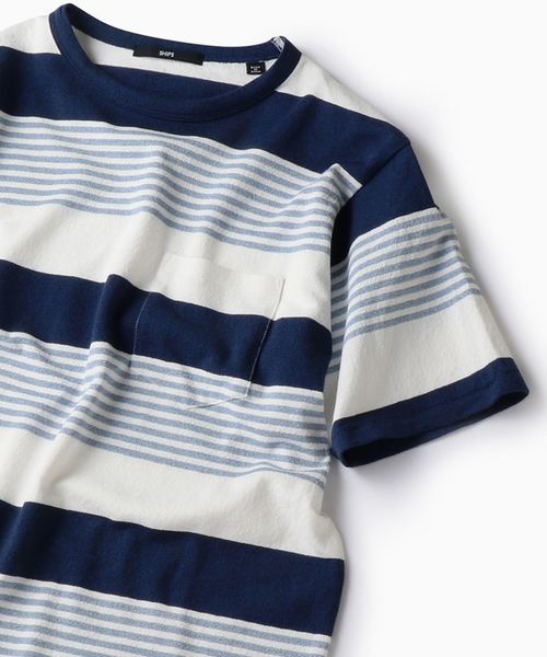 SHIPS(シップス)の「SC: MADE IN JAPAN ミニパイル/ボーダー ポケット Tシャツ(Tシャツ/カットソー・メンズ・ネイビー/グレー/レッド/ベージュ/ブルー・MEDIUM/X-LARGE/LARGE/SMALL)」の3枚目の写真