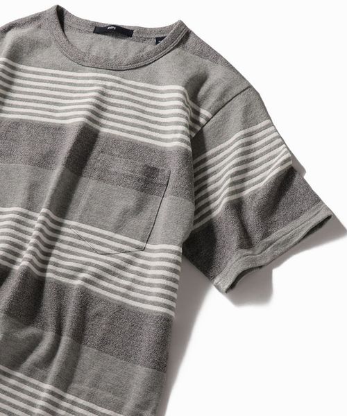 SHIPS(シップス)の「SC: MADE IN JAPAN ミニパイル/ボーダー ポケット Tシャツ(Tシャツ/カットソー・メンズ・ネイビー/グレー/レッド/ベージュ/ブルー・MEDIUM/X-LARGE/LARGE/SMALL)」の1枚目の写真