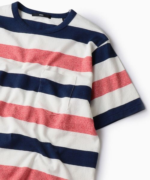 SHIPS(シップス)の「SC: MADE IN JAPAN ミニパイル/ボーダー ポケット Tシャツ(Tシャツ/カットソー・メンズ・ネイビー/グレー/レッド/ベージュ/ブルー・MEDIUM/X-LARGE/LARGE/SMALL)」の5枚目の写真