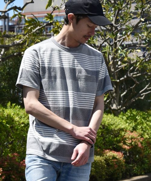 SHIPS(シップス)の「SC: MADE IN JAPAN ミニパイル/ボーダー ポケット Tシャツ(Tシャツ/カットソー・メンズ・ネイビー/グレー/レッド/ベージュ/ブルー・MEDIUM/X-LARGE/LARGE/SMALL)」の6枚目の写真