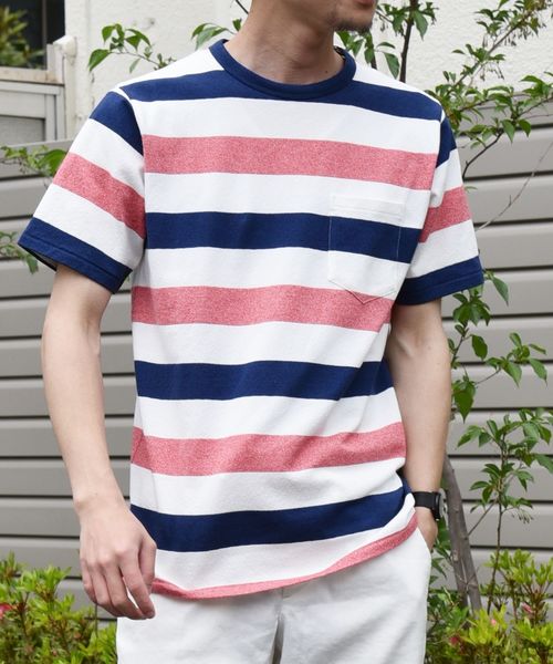 SHIPS(シップス)の「SC: MADE IN JAPAN ミニパイル/ボーダー ポケット Tシャツ(Tシャツ/カットソー・メンズ・ネイビー/グレー/レッド/ベージュ/ブルー・MEDIUM/X-LARGE/LARGE/SMALL)」の9枚目の写真