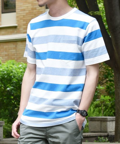 SHIPS(シップス)の「SC: MADE IN JAPAN ミニパイル/ボーダー ポケット Tシャツ(Tシャツ/カットソー・メンズ・ネイビー/グレー/レッド/ベージュ/ブルー・MEDIUM/X-LARGE/LARGE/SMALL)」の13枚目の写真