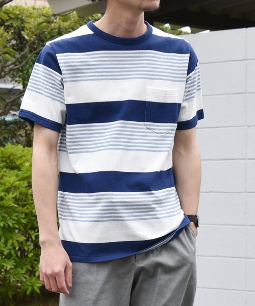 SHIPS(シップス)の「SC: MADE IN JAPAN ミニパイル/ボーダー ポケット Tシャツ(Tシャツ/カットソー・メンズ・ネイビー/グレー/レッド/ベージュ/ブルー・MEDIUM/X-LARGE/LARGE/SMALL)」の15枚目の写真