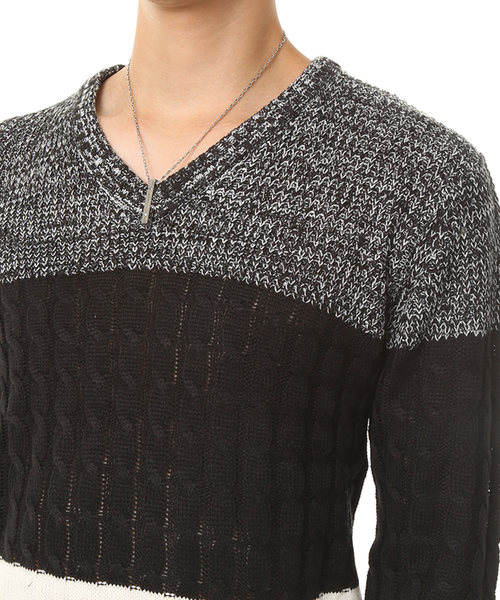 TopIsm(トップイズム)の「ケーブル編みVネックニットセーター(ニット/セーター・メンズ・ホワイト/ブラック/ネイビー/グレー・LL/M/L)」の8枚目の写真