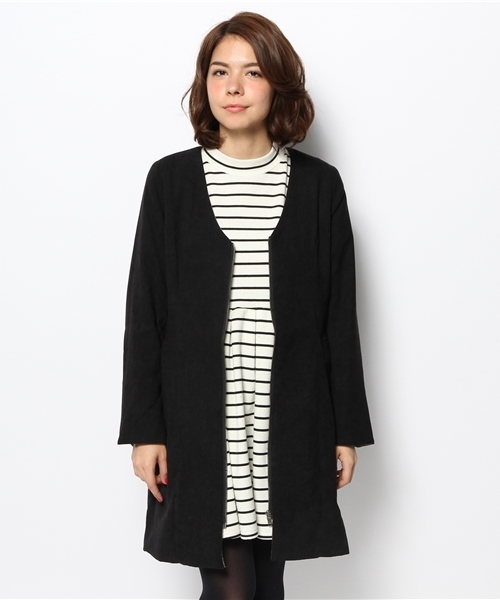 CIAOPANIC（チャオパニック）の「【Ciaopanic】Vネックノーカラーコート（ノーカラージャケット・レディース・オフホワイト/ベージュ/ネイビー/ブラック・FREE）」の3枚目の写真