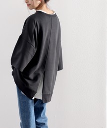 classicalelf | クルーネックバックスリットプルオーバー半端袖無地ミドル丈トレーナー(Tシャツ/カットソー)