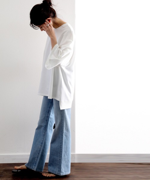 classicalelf（クラシカルエルフ）の「クルーネックバックスリットプルオーバー半端袖無地ミドル丈トレーナー（Tシャツ/カットソー・レディース・ベージュ/オフホワイト/ブラック・X-LARGE/MEDIUM/LARGE）」の15枚目の写真