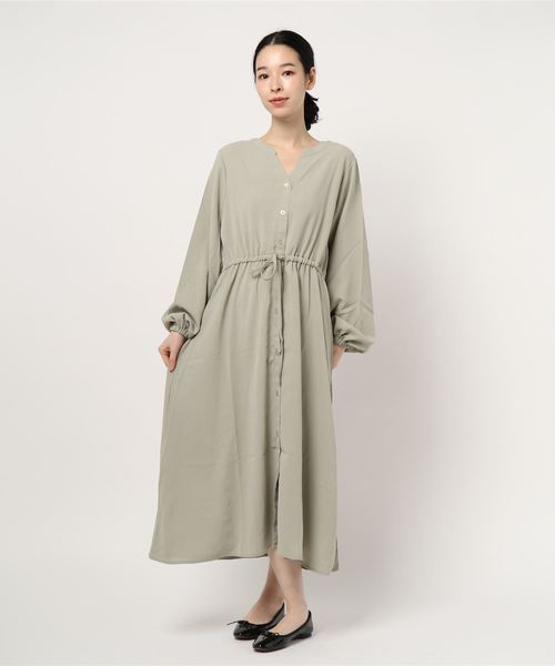 STYLEBLOCK(スタイルブロック)の「レーヨンライクウエストドロストシャーリングガウンワンピース(ワンピース・レディース・ベージュ/グリーン/グレー系その他・M)」の3枚目の写真