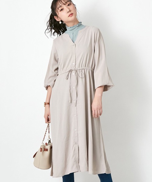 STYLEBLOCK(スタイルブロック)の「レーヨンライクウエストドロストシャーリングガウンワンピース(ワンピース・レディース・ベージュ/グリーン/グレー系その他・M)」の1枚目の写真