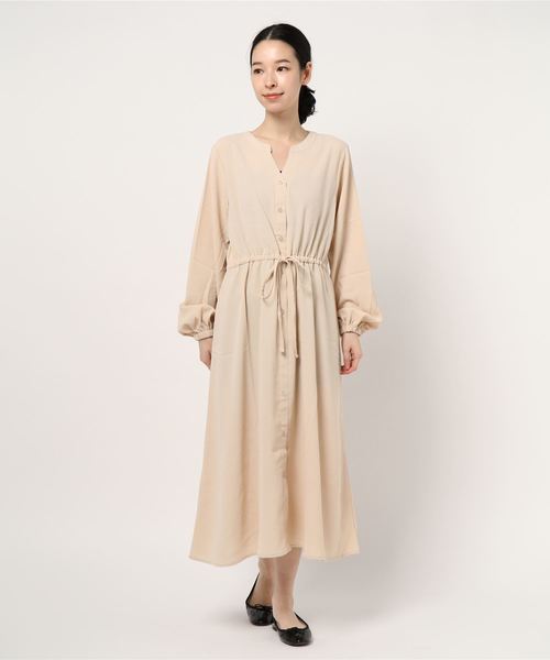 STYLEBLOCK(スタイルブロック)の「レーヨンライクウエストドロストシャーリングガウンワンピース(ワンピース・レディース・ベージュ/グリーン/グレー系その他・M)」の5枚目の写真