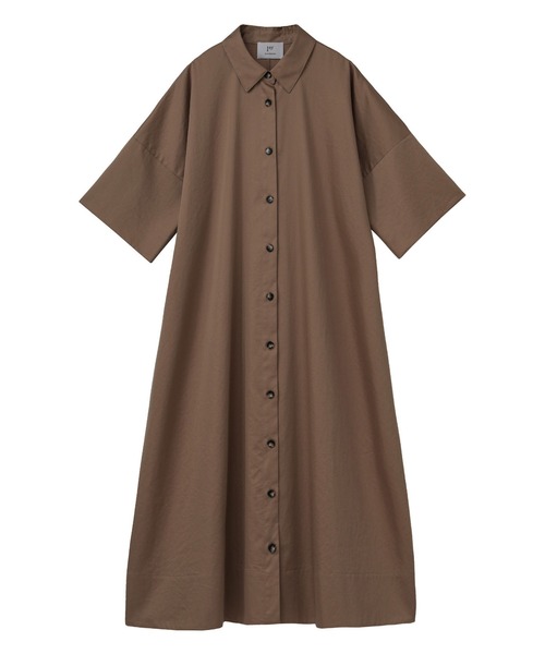 1er Arrondissement（プルミエアロンディスモン）の「綿サテンフレアーワンピース（シャツワンピース・レディース・グレイッシュベージュ/ベージュ/オフホワイト・38/36）」の3枚目の写真