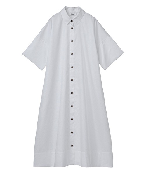 1er Arrondissement（プルミエアロンディスモン）の「綿サテンフレアーワンピース（シャツワンピース・レディース・グレイッシュベージュ/ベージュ/オフホワイト・38/36）」の2枚目の写真