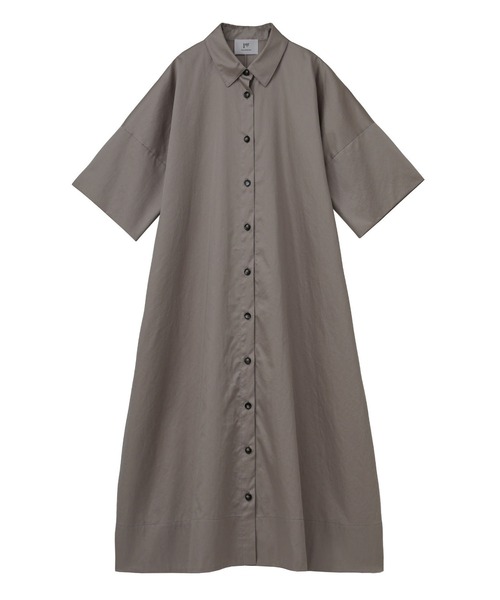 1er Arrondissement（プルミエアロンディスモン）の「綿サテンフレアーワンピース（シャツワンピース・レディース・グレイッシュベージュ/ベージュ/オフホワイト・38/36）」の6枚目の写真