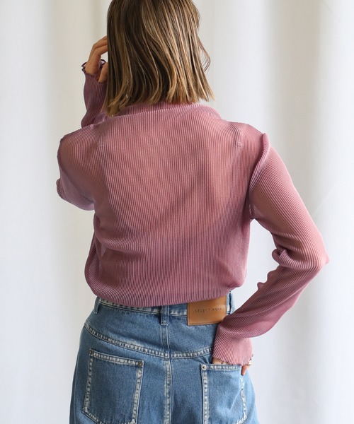 select MOCA（セレクトモカ）の「2021 AW シアープリーツメロートップス（Tシャツ/カットソー・レディース・ブラック/ベージュ/ブラウン/ライトグレー/パープル/アッシュ・FREE）」の6枚目の写真