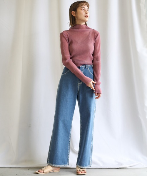 select MOCA（セレクトモカ）の「2021 AW シアープリーツメロートップス（Tシャツ/カットソー・レディース・ブラック/ベージュ/ブラウン/ライトグレー/パープル/アッシュ・FREE）」の9枚目の写真