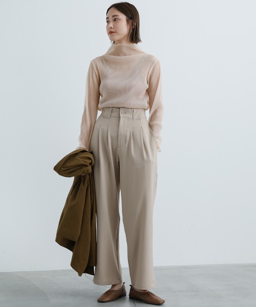 select MOCA（セレクトモカ）の「2021 AW シアープリーツメロートップス（Tシャツ/カットソー・レディース・ブラック/ベージュ/ブラウン/ライトグレー/パープル/アッシュ・FREE）」の13枚目の写真