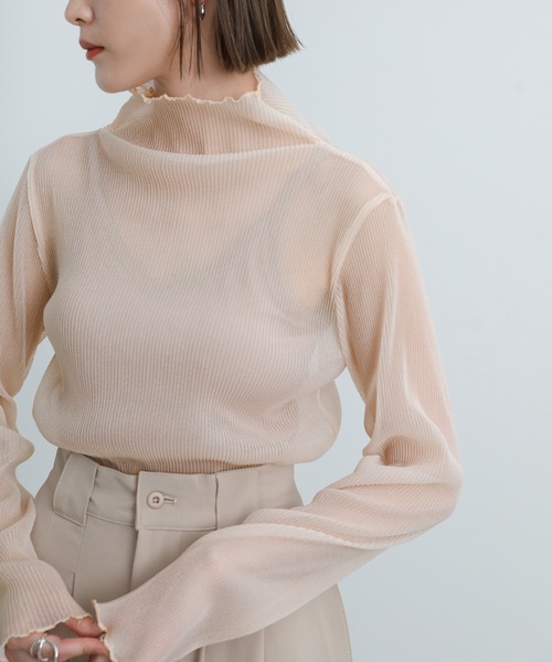 select MOCA（セレクトモカ）の「2021 AW シアープリーツメロートップス（Tシャツ/カットソー・レディース・ブラック/ベージュ/ブラウン/ライトグレー/パープル/アッシュ・FREE）」の14枚目の写真