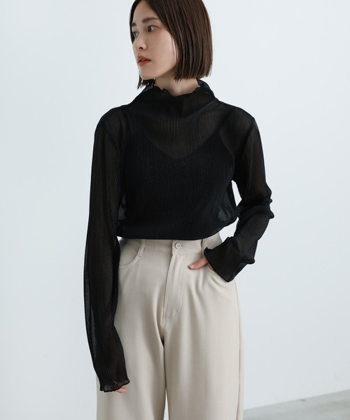 select MOCA（セレクトモカ）の「2021 AW シアープリーツメロートップス（Tシャツ/カットソー・レディース・ブラック/ベージュ/ブラウン/ライトグレー/パープル/アッシュ・FREE）」の22枚目の写真