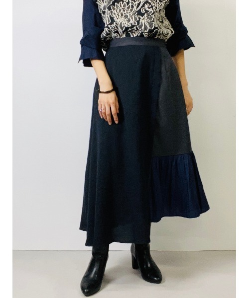 TEVALT（ヴァレット）の「フラワージャガード　配色イレヘムスカート（スカート・レディース・ブラック/ブラウン/ミント・38）」の3枚目の写真