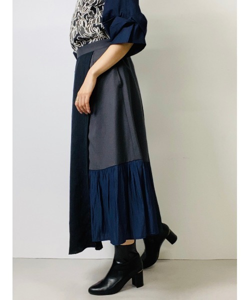 TEVALT（ヴァレット）の「フラワージャガード　配色イレヘムスカート（スカート・レディース・ブラック/ブラウン/ミント・38）」の16枚目の写真