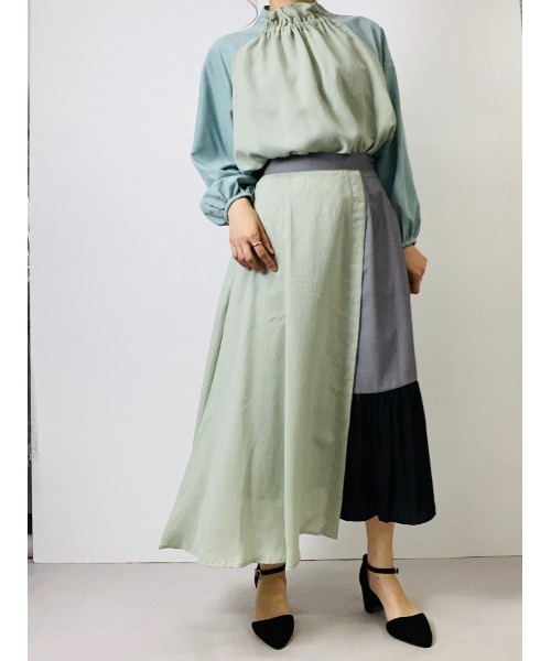 TEVALT（ヴァレット）の「フラワージャガード　配色イレヘムスカート（スカート・レディース・ブラック/ブラウン/ミント・38）」の20枚目の写真