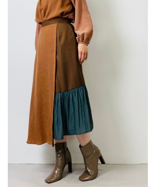 TEVALT（ヴァレット）の「フラワージャガード　配色イレヘムスカート（スカート・レディース・ブラック/ブラウン/ミント・38）」の13枚目の写真