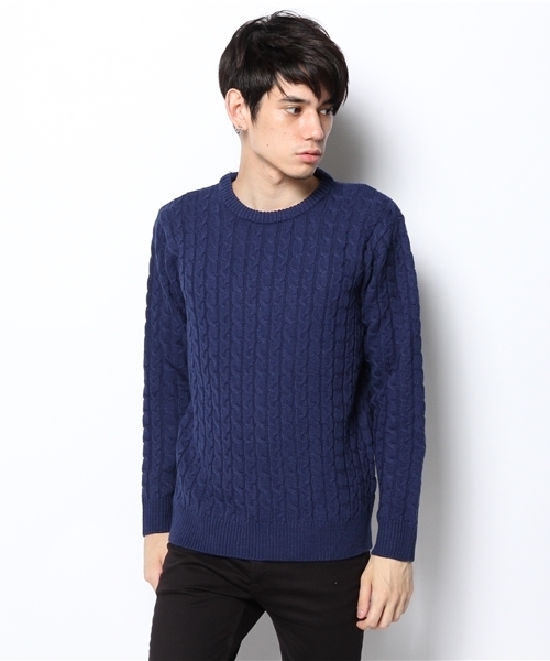 GIORDANO（ジョルダーノ）の「[GIORDANO]ローゲージケーブルニット（ニット/セーター・メンズ・ブルー/ブルー系その他/レッド/ホワイト/グレー/ダークグレー・LARGE/MEDIUM）」の4枚目の写真