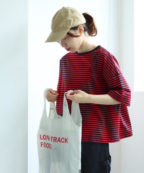 PAR ICI（パーリッシィ）の「ボーダー配色バインダー 5分袖BIG Tシャツ（Tシャツ/カットソー・レディース・ブルー/グレー/ネイビー/レッド/その他/パープル/グリーン・FREE）」の6枚目の写真