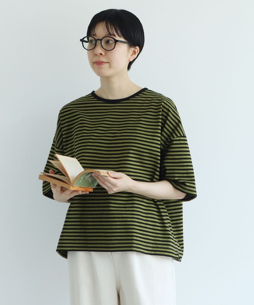 PAR ICI（パーリッシィ）の「ボーダー配色バインダー 5分袖BIG Tシャツ（Tシャツ/カットソー・レディース・ブルー/グレー/ネイビー/レッド/その他/パープル/グリーン・FREE）」の3枚目の写真