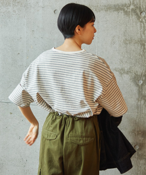 PAR ICI（パーリッシィ）の「ボーダー配色バインダー 5分袖BIG Tシャツ（Tシャツ/カットソー・レディース・ブルー/グレー/ネイビー/レッド/その他/パープル/グリーン・FREE）」の18枚目の写真