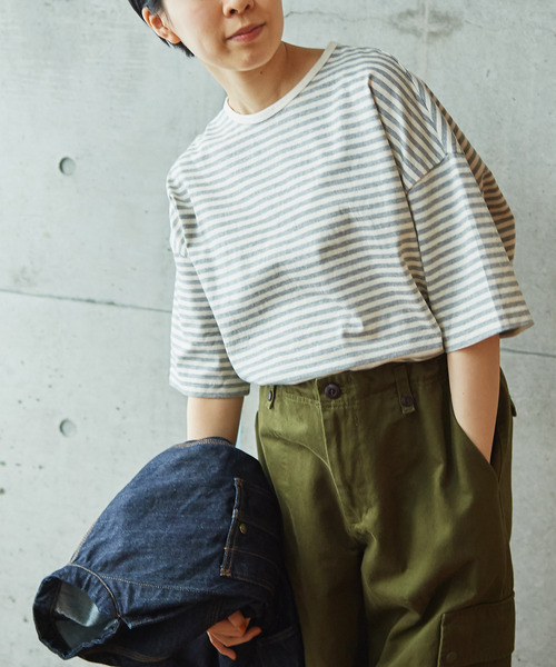 PAR ICI（パーリッシィ）の「ボーダー配色バインダー 5分袖BIG Tシャツ（Tシャツ/カットソー・レディース・ブルー/グレー/ネイビー/レッド/その他/パープル/グリーン・FREE）」の19枚目の写真