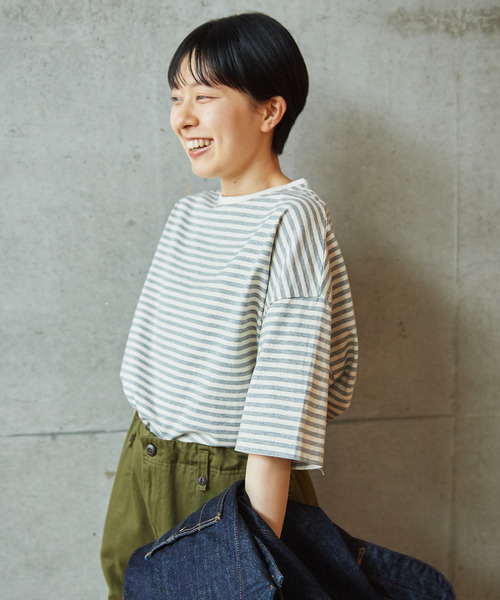 PAR ICI（パーリッシィ）の「ボーダー配色バインダー 5分袖BIG Tシャツ（Tシャツ/カットソー・レディース・ブルー/グレー/ネイビー/レッド/その他/パープル/グリーン・FREE）」の20枚目の写真