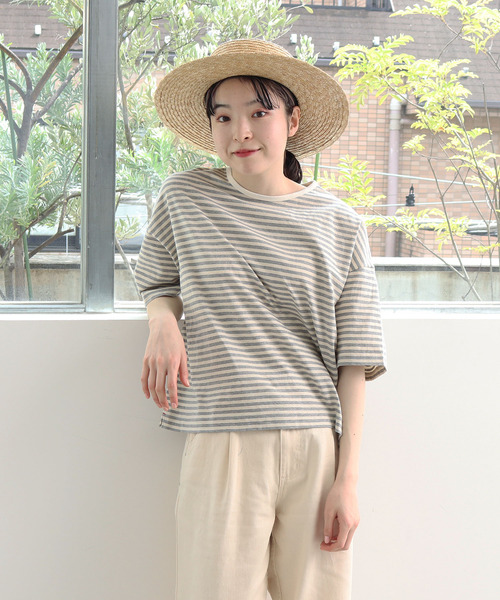 PAR ICI（パーリッシィ）の「ボーダー配色バインダー 5分袖BIG Tシャツ（Tシャツ/カットソー・レディース・ブルー/グレー/ネイビー/レッド/その他/パープル/グリーン・FREE）」の9枚目の写真