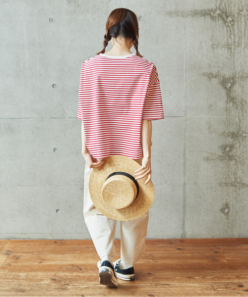 PAR ICI（パーリッシィ）の「ボーダー配色バインダー 5分袖BIG Tシャツ（Tシャツ/カットソー・レディース・ブルー/グレー/ネイビー/レッド/その他/パープル/グリーン・FREE）」の22枚目の写真