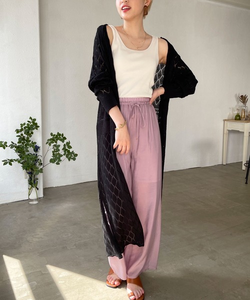 Shelly island（シェリーアイランド）の「カギアミロングカーディガン（カーディガン/ボレロ・レディース・ホワイト/ブラック/グリーン・FREE）」の3枚目の写真