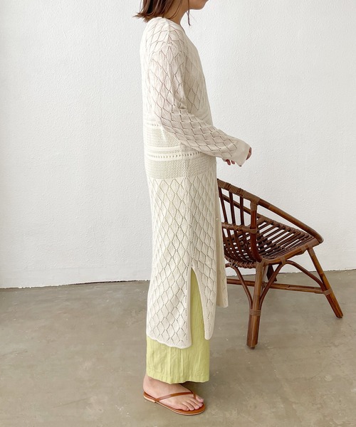 Shelly island（シェリーアイランド）の「カギアミロングカーディガン（カーディガン/ボレロ・レディース・ホワイト/ブラック/グリーン・FREE）」の7枚目の写真