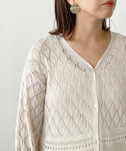 Shelly island（シェリーアイランド）の「カギアミロングカーディガン（カーディガン/ボレロ・レディース・ホワイト/ブラック/グリーン・FREE）」の15枚目の写真