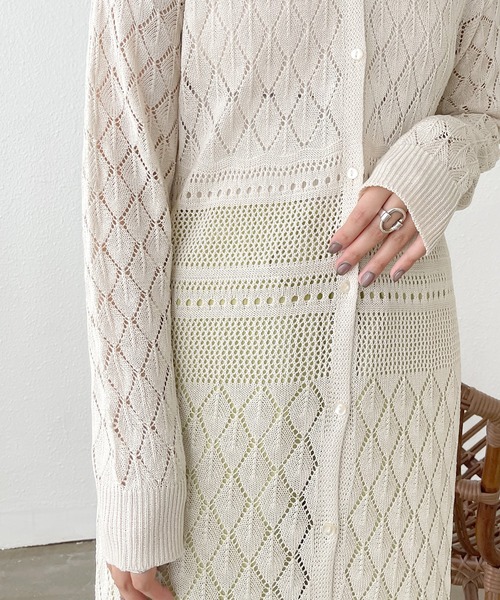 Shelly island（シェリーアイランド）の「カギアミロングカーディガン（カーディガン/ボレロ・レディース・ホワイト/ブラック/グリーン・FREE）」の4枚目の写真