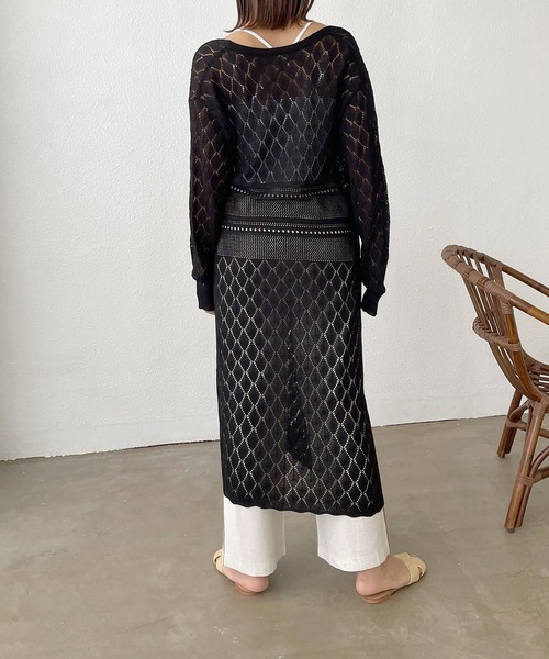 Shelly island（シェリーアイランド）の「カギアミロングカーディガン（カーディガン/ボレロ・レディース・ホワイト/ブラック/グリーン・FREE）」の21枚目の写真