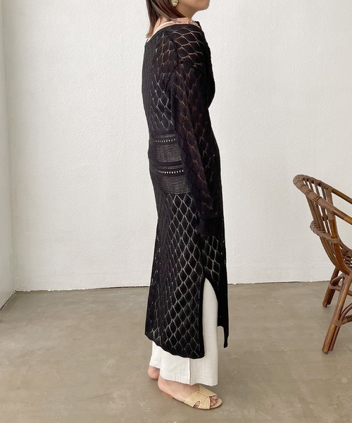 Shelly island（シェリーアイランド）の「カギアミロングカーディガン（カーディガン/ボレロ・レディース・ホワイト/ブラック/グリーン・FREE）」の8枚目の写真