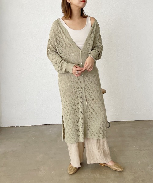 Shelly island（シェリーアイランド）の「カギアミロングカーディガン（カーディガン/ボレロ・レディース・ホワイト/ブラック/グリーン・FREE）」の19枚目の写真