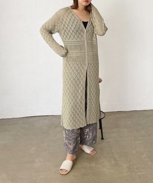 Shelly island（シェリーアイランド）の「カギアミロングカーディガン（カーディガン/ボレロ・レディース・ホワイト/ブラック/グリーン・FREE）」の14枚目の写真