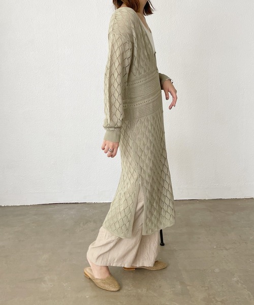 Shelly island（シェリーアイランド）の「カギアミロングカーディガン（カーディガン/ボレロ・レディース・ホワイト/ブラック/グリーン・FREE）」の9枚目の写真