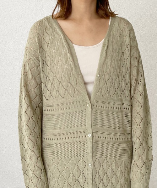 Shelly island（シェリーアイランド）の「カギアミロングカーディガン（カーディガン/ボレロ・レディース・ホワイト/ブラック/グリーン・FREE）」の22枚目の写真