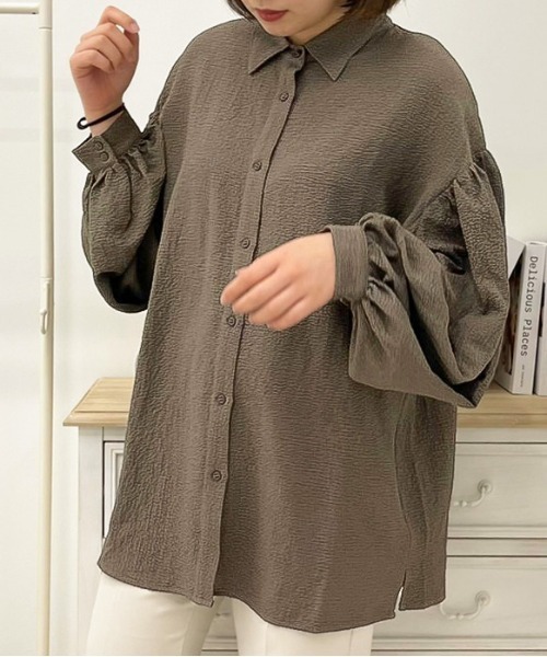 apres jour(アプレジュール)の「リップルクロスルーズシャツ【ZOZOTOWN限定アイテム】(シャツ/ブラウス・レディース・ライトベージュ/ブラウン系その他/カーキ・フリー/X-LARGE)」の4枚目の写真