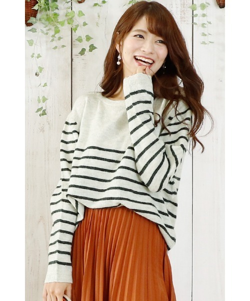 ElegChic(エレグシック)の「クラシックボーダーニット(ニット/セーター・レディース・ホワイト/グレー・XL/4L/M)」の3枚目の写真